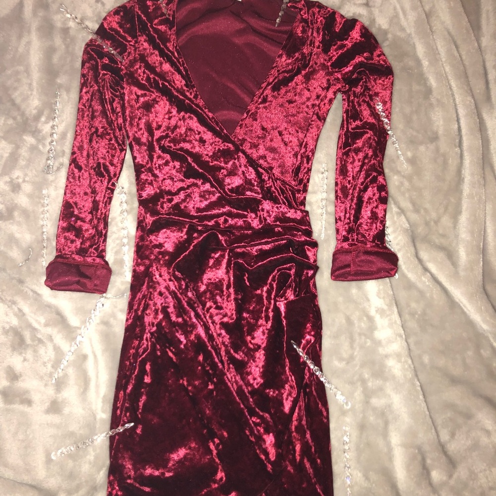 Red Velvet Ruched Bodycon FASHION NOVA Dress